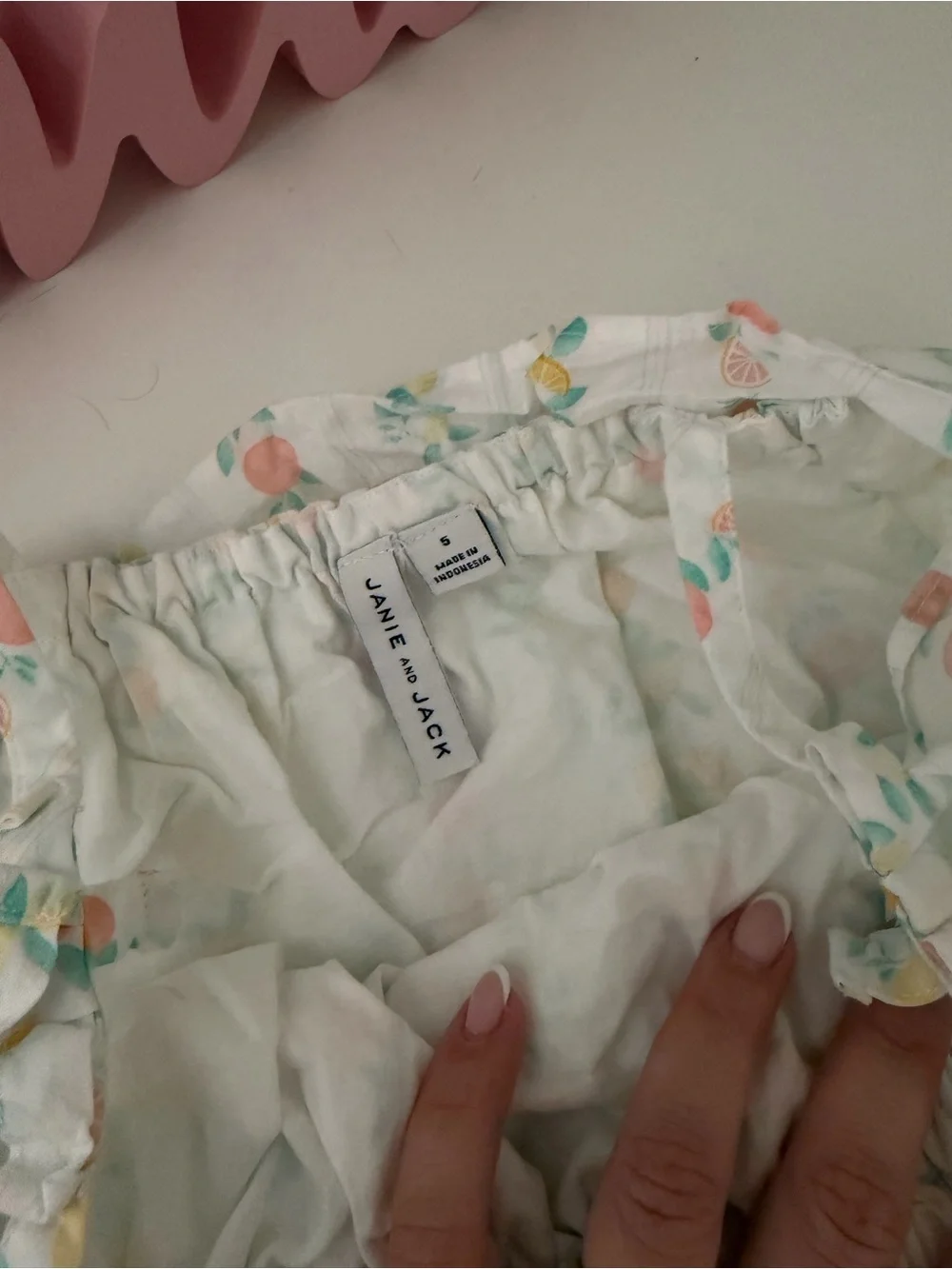 White Tiered Girls' Top & Skirt with Peach and Yellow Fruit Print